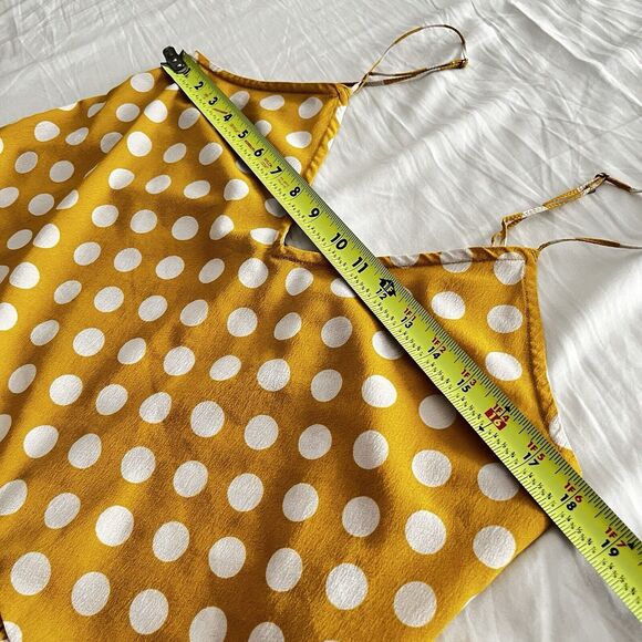 Volcom Cami Top Women's M Read The Room Spaghetti Strap Yellow Polka Dot Ruffle - Picture 7 of 10